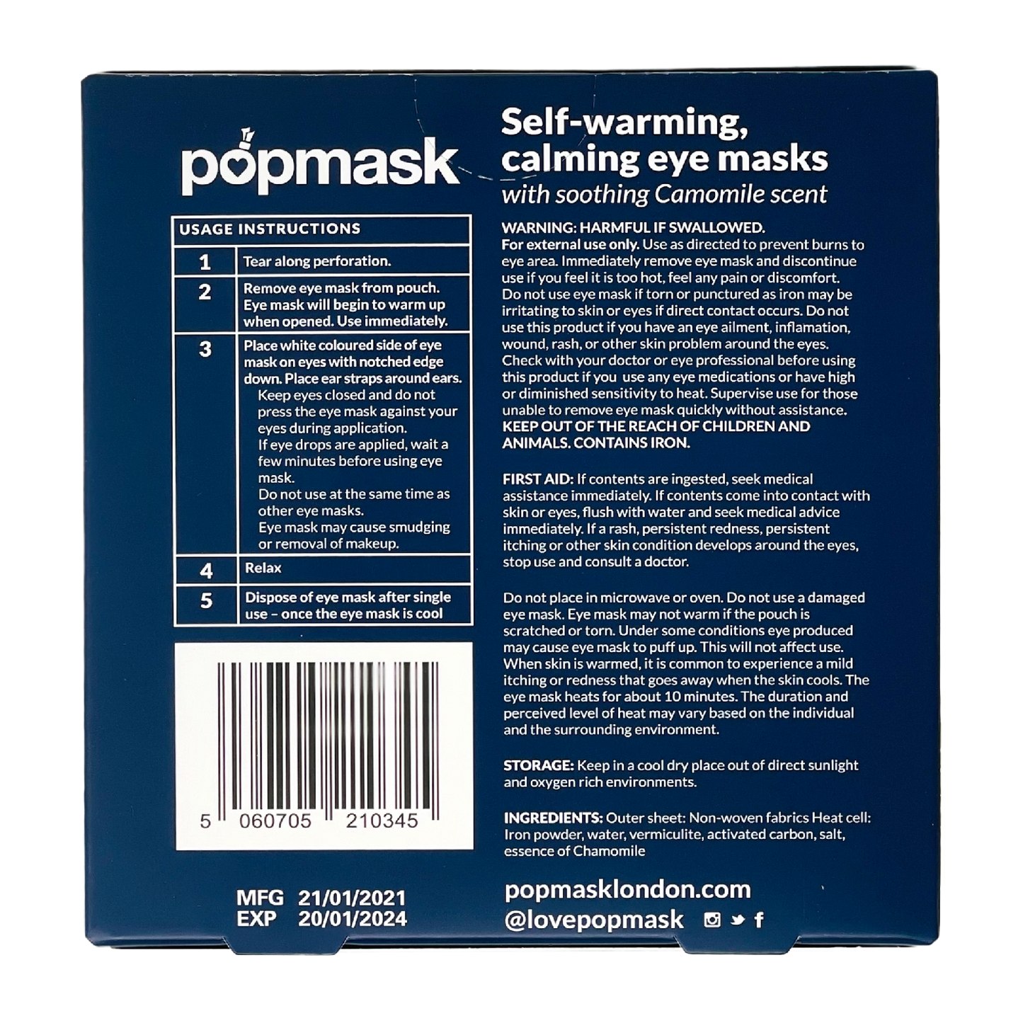 Calm Self-warming Chamomile Scented Sleep Masks