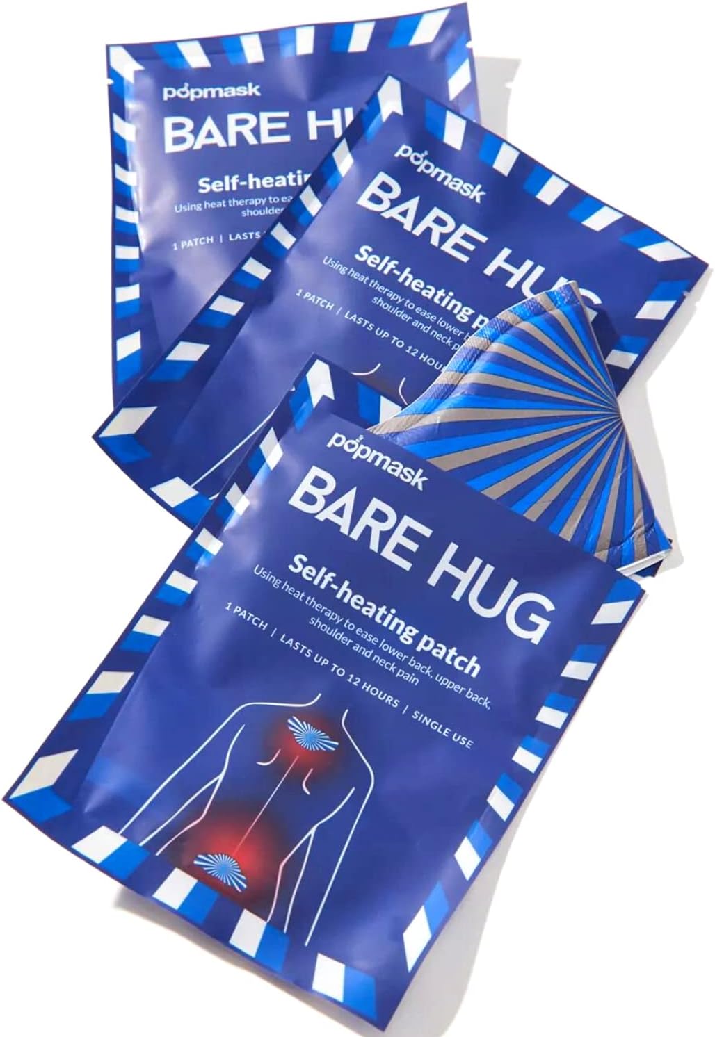 Bare Hug Muscle Self-Heating Patches – 3 Pack | Fast-Acting Heat Therapy for Pain Relief in Back, Neck & Shoulders | Lasts Up to 12 Hours