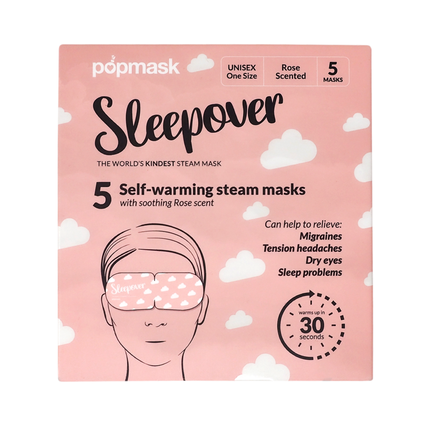 Sleepover Self-Heating Rose Scented Eye Masks - 5 Pack | Gentle Steam Vapor for Relaxation & Sleep