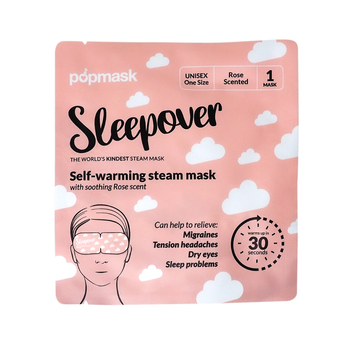 Sleepover Self-Heating Rose Scented Eye Masks - 5 Pack | Gentle Steam Vapor for Relaxation & Sleep