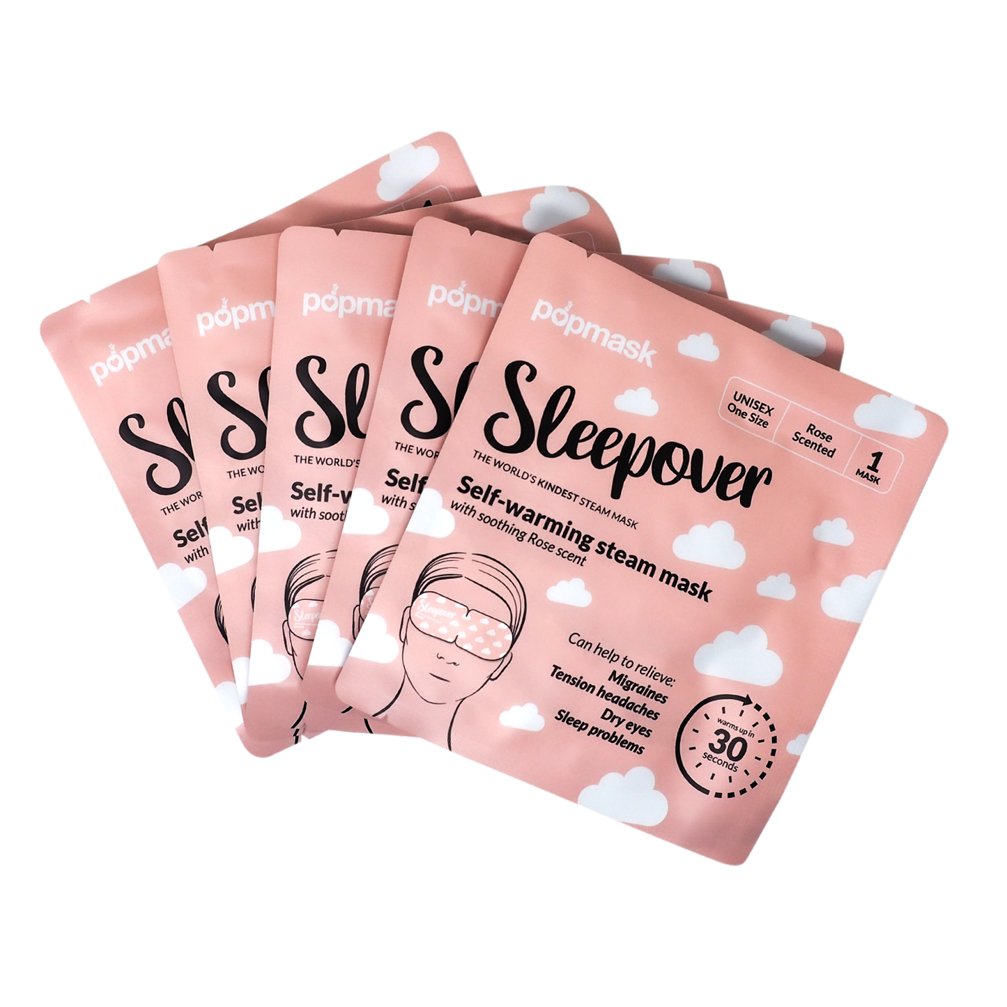 Sleepover Self-Heating Rose Scented Eye Masks - 3 Box Multipack - 15 Masks | Gentle Steam Vapor for Relaxation & Sleep