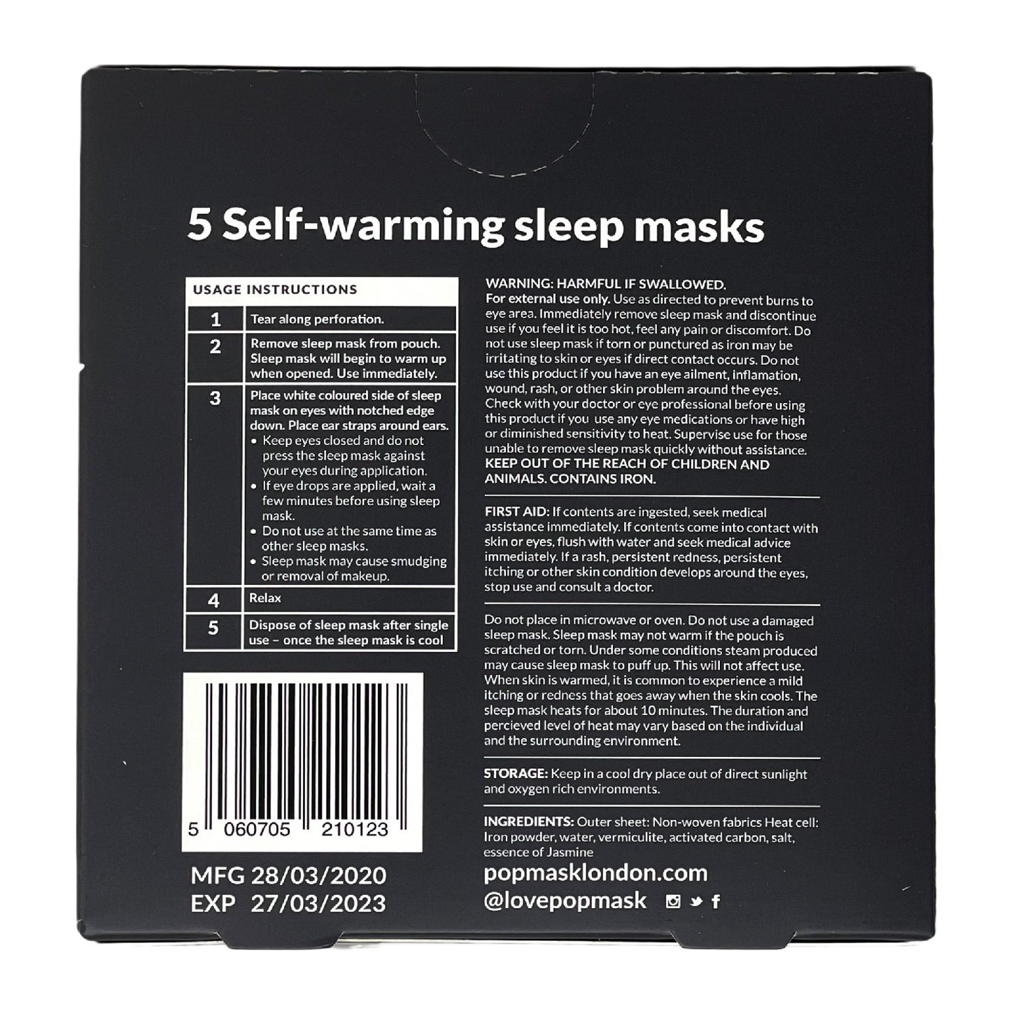 Jet Setter Jasmine Scented Self-warming Sleep Masks
